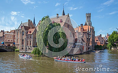 Brugge - View from the Rozenhoedkaai in Brugge with the Perez de Malvenda house and Belfort van Brugge