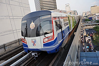 BTS Skytrain on Elevated Rails in Central Bangkok