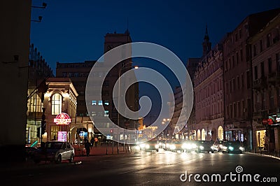 Bucharest city lights on Calea Victoriei boulevard