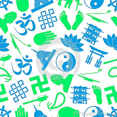 Buddhism religions symbols icons seamless pattern eps10