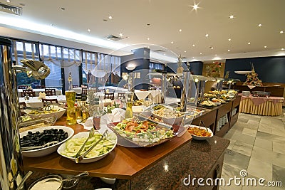 Buffet in hotel dining room