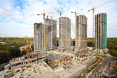 Building of high-rise apartment in the forest zone