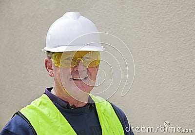 Building worker in safety gear