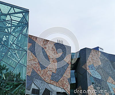 Buildings of decorative sandstone and glass