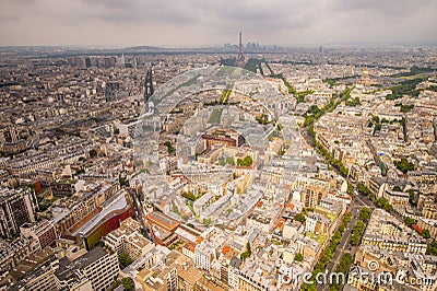 Buildings of Paris and Eiffel Tower aerial view