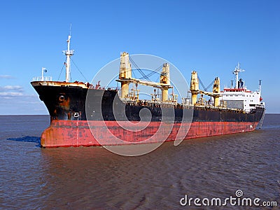 Bulk Carrier Cargo Ship Boat Sailing on Calm Water