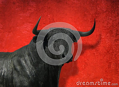 Bull head with red background