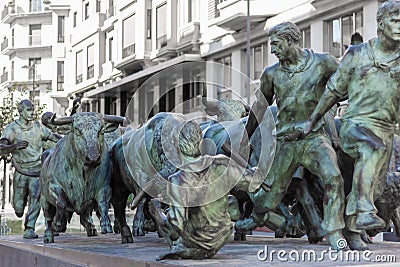 Bull running monument statue in Pamplona, Spain