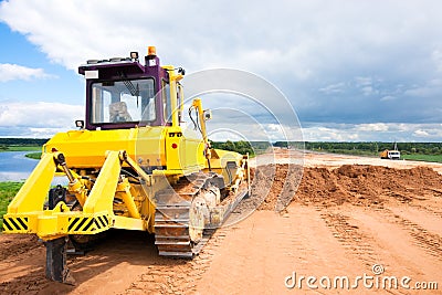 Bulldozer during construction road works