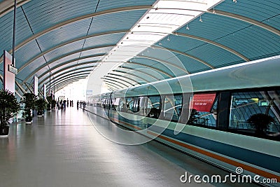 Bullet train waiting in the station, Shanghai, China