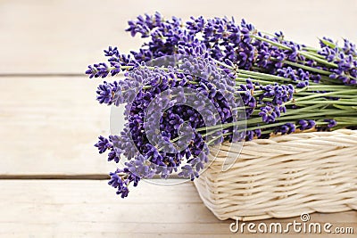 Bunch of lavender on wooden table