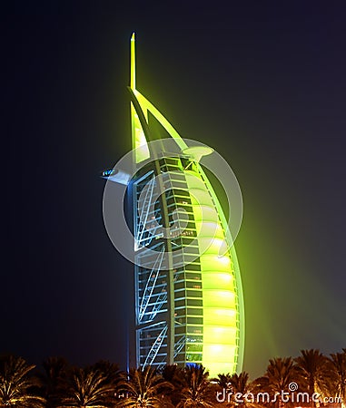 Burj Al Arab Glowing At Night Stock Photo - Ima