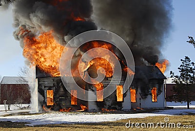 Burning house on fire