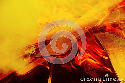 Burning wood fire close up abstract