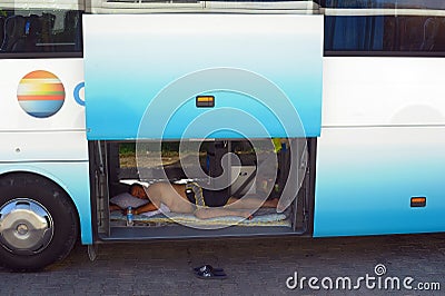 Bus driver in Turkey sleeping