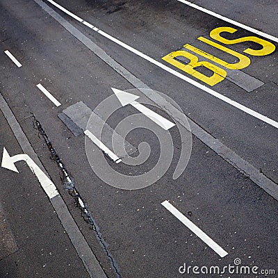 Bus lane and road markings