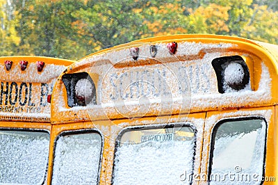 Bus Windows with Snow