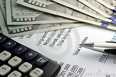 Business accounting income statement with US currency