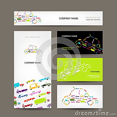 Business cards collection with cars sketch for