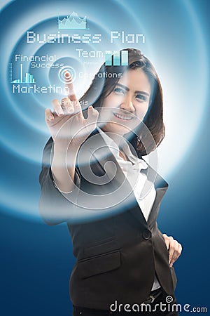 Business and future technology concept - smiling businesswoman w