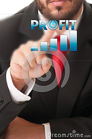 Business man click button to activate growing profit chart or ba