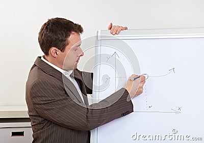 Business man drawing diagramm on