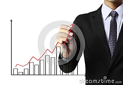 Business man hand drawing graph