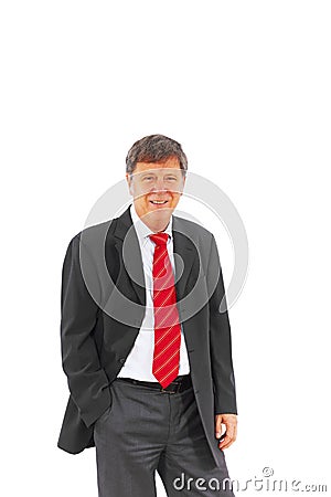 Business man with red tie and black suit