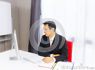 Business man working with desktop computer