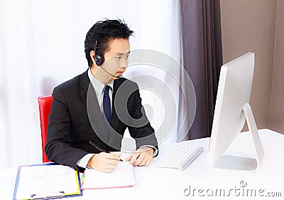 Business man working with desktop computer