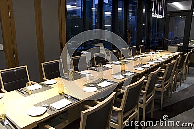 Business meeting dining table in hotel restaurant