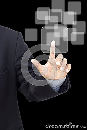 Business person pushing symbols on a touch screen