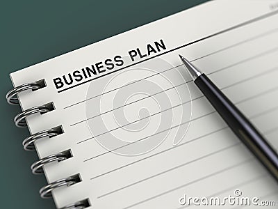 Business plan title, notebook, planner, pen