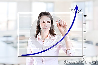Business woman drawing achievement graph.