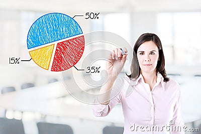 Business woman drawing a chart. Office background.