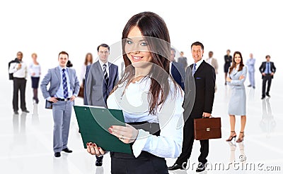 Business woman leading her team isolated