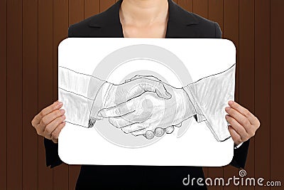 Business women show shaking hands sketch concept