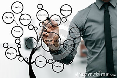 Businessman drawing business plan tree