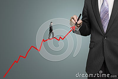 Businessman drawing growth red arrow and another walk on it, lea