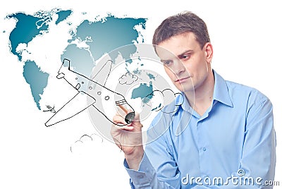 Businessman drawing plane