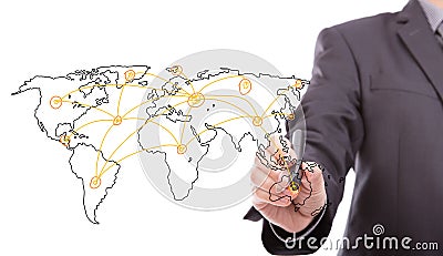 Businessman drawing a world map