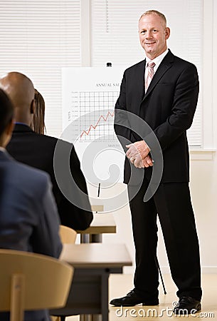 Businessman explaining analysis chart