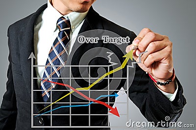 Businessman with graph breaking target.