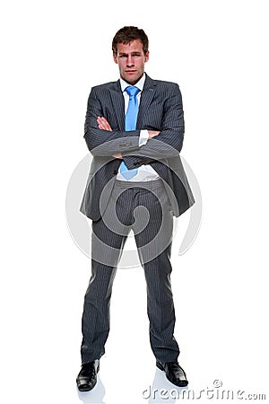 Businessman grey pinstripe suit isolated