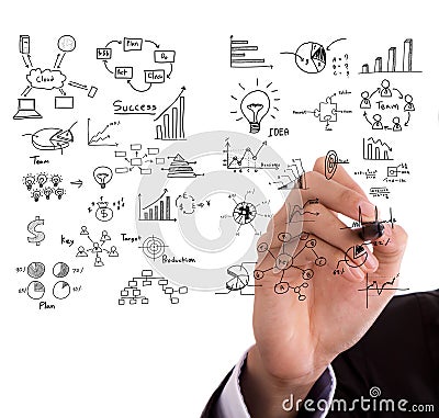 Businessman hand drawing business concept