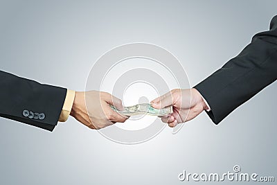 Businessman hand and money to other