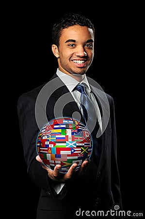 Businessman Holding Sphere With World Flags