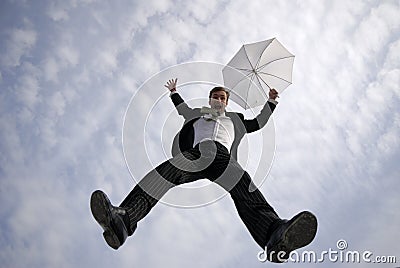 Businessman jumps