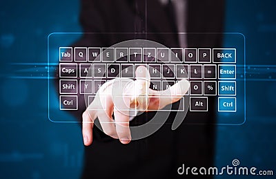 Businessman pressing virtual type of keyboard