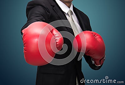 Businessman standing posture in boxing gloves isolated